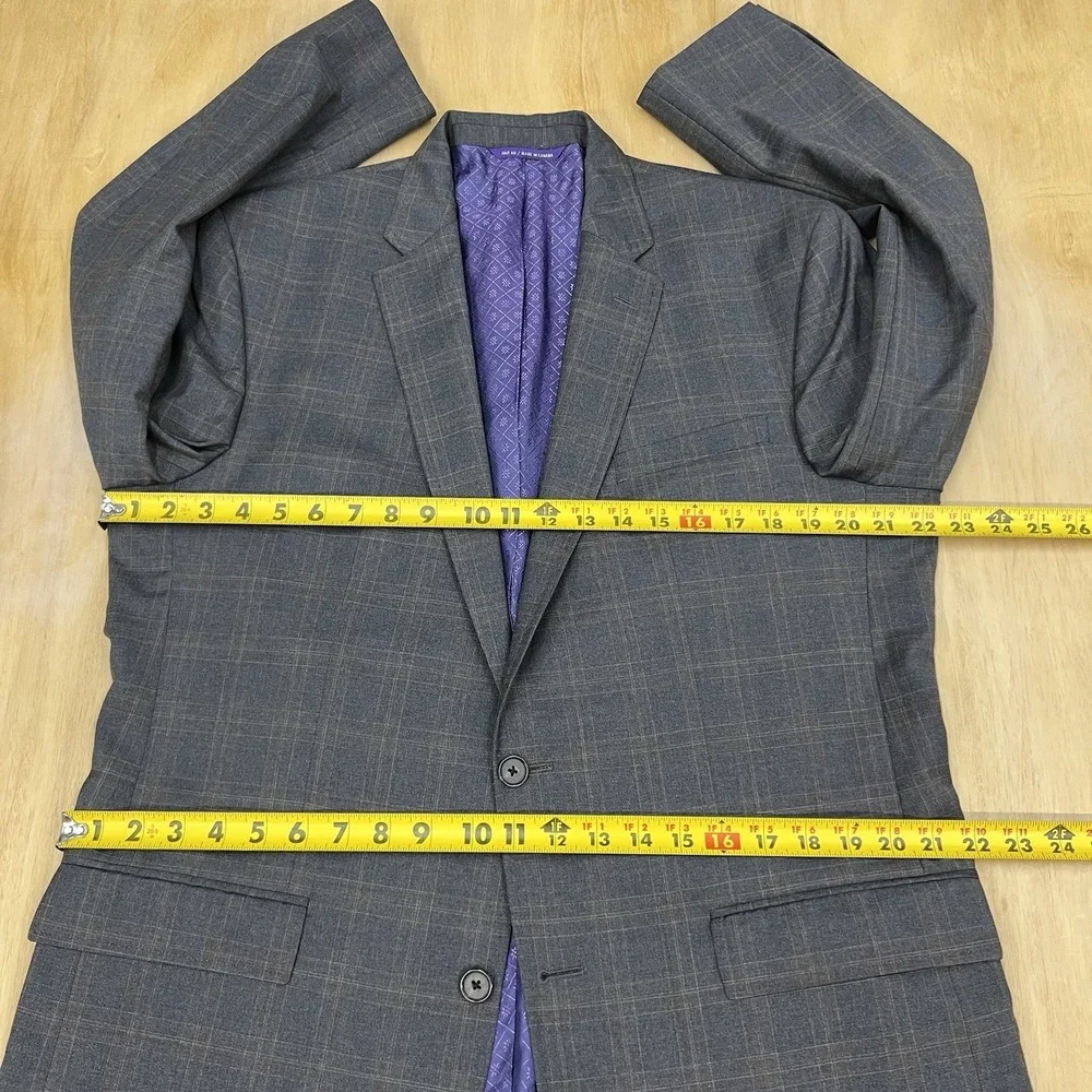 Ted Baker Suit 2Pc Set Mens 44L Long Wool Pants 37x31‎ Taper Gray/Brown Plaid